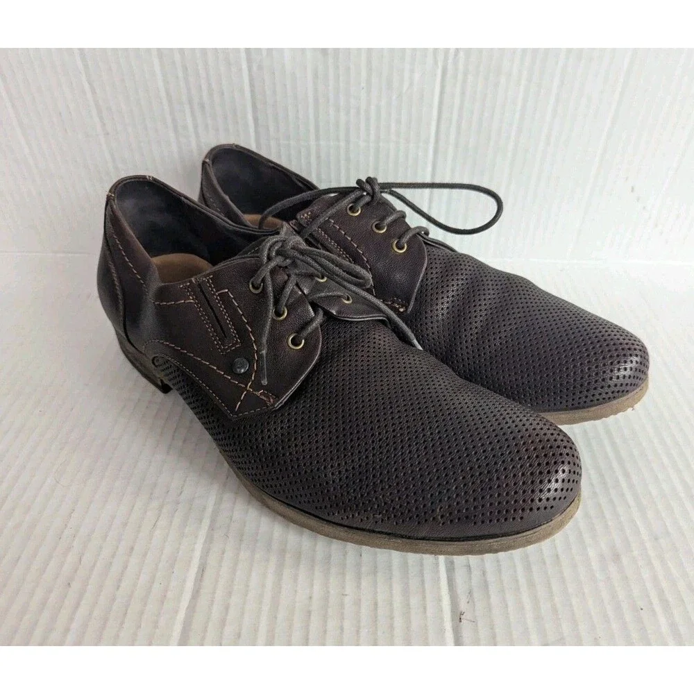 TJ Collection Men's Sz 43 Leather Derby Dress Shoes Brown Lace Up Ventilated